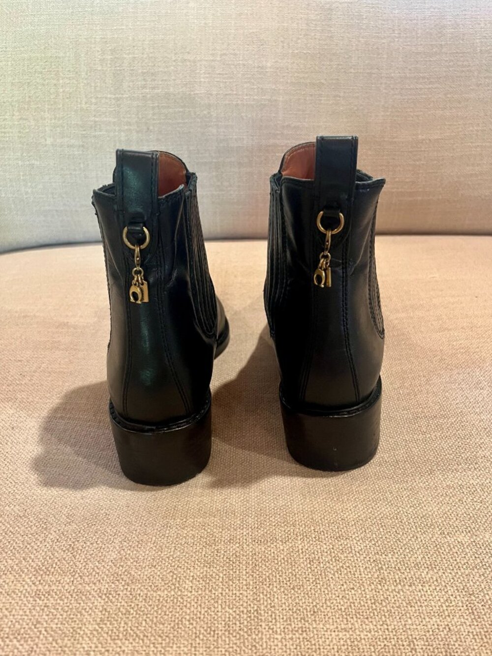 Coach Bowery Black Leather Chelsea Ankle Boots with Gold Charm Made in Italy - Picture 3 of 14